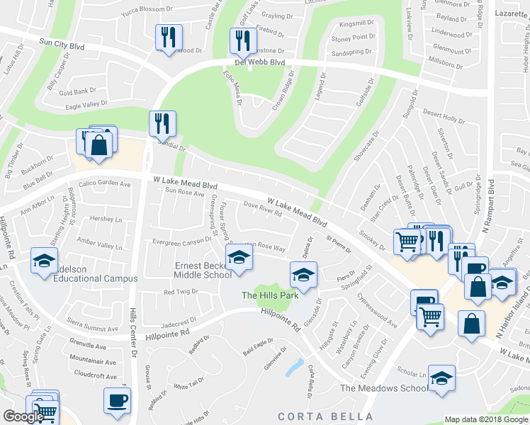 map of restaurants, bars, coffee shops, grocery stores, and more near 2408 Juniper Canyon Court in Las Vegas