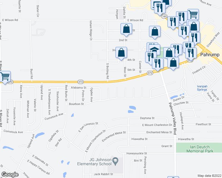 map of restaurants, bars, coffee shops, grocery stores, and more near 1061 Marne Court in Pahrump