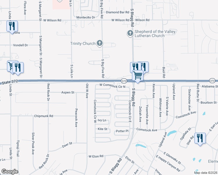 map of restaurants, bars, coffee shops, grocery stores, and more near 210 West Bonnie Claire Court in Pahrump