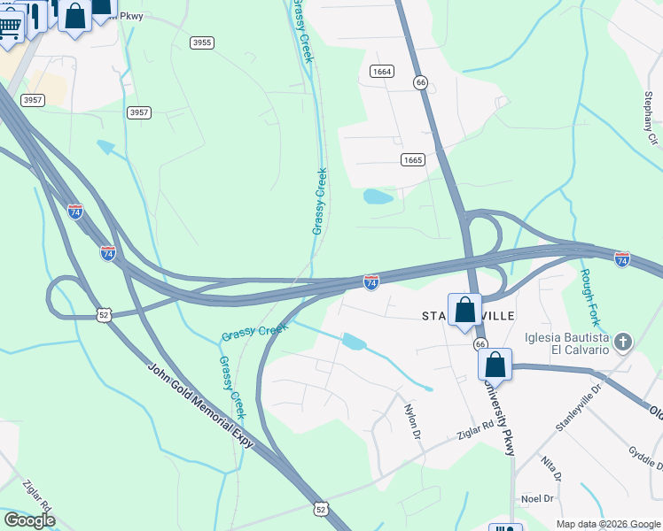 map of restaurants, bars, coffee shops, grocery stores, and more near 416 Shumate Road in Rural Hall