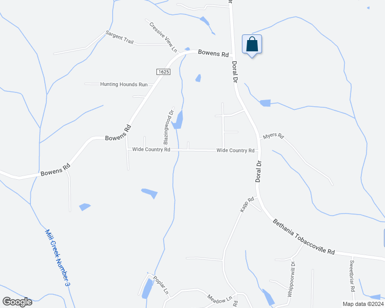 map of restaurants, bars, coffee shops, grocery stores, and more near 3320 Wide Country Road in Pfafftown
