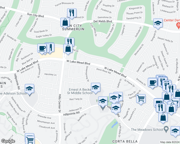 map of restaurants, bars, coffee shops, grocery stores, and more near 2412 Flower Spring in Las Vegas