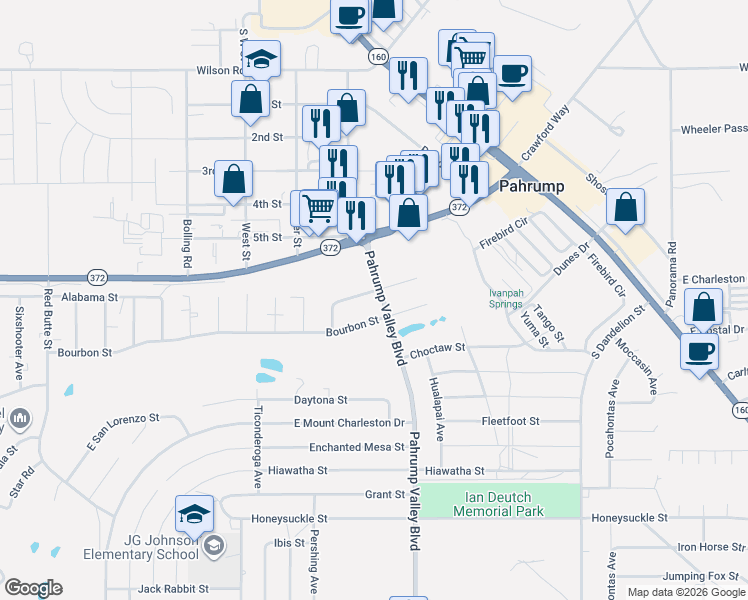 map of restaurants, bars, coffee shops, grocery stores, and more near 1040 Pahrump Valley Boulevard in Pahrump
