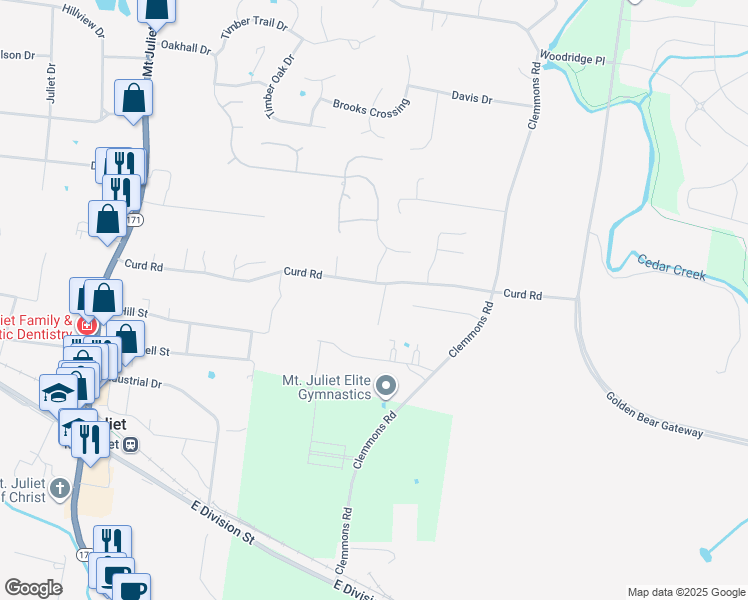 map of restaurants, bars, coffee shops, grocery stores, and more near 632 Curd Road in Mt. Juliet