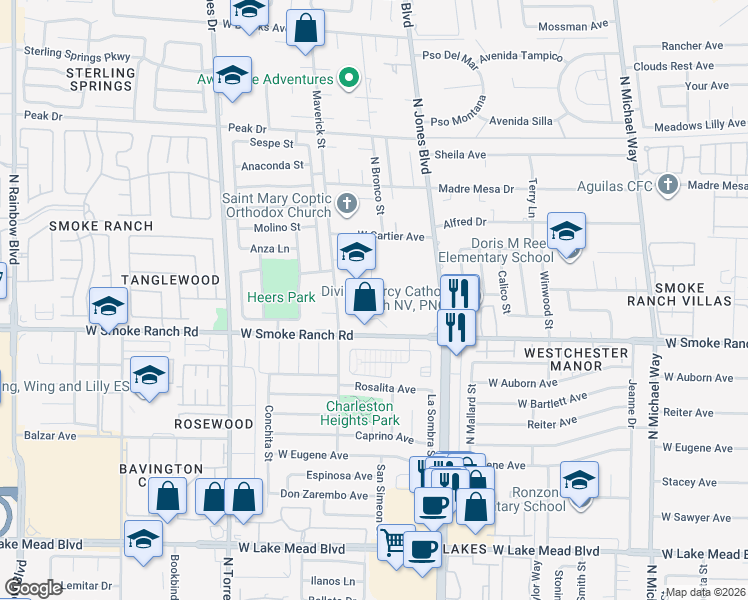 map of restaurants, bars, coffee shops, grocery stores, and more near 2480 Maverick Street in Las Vegas