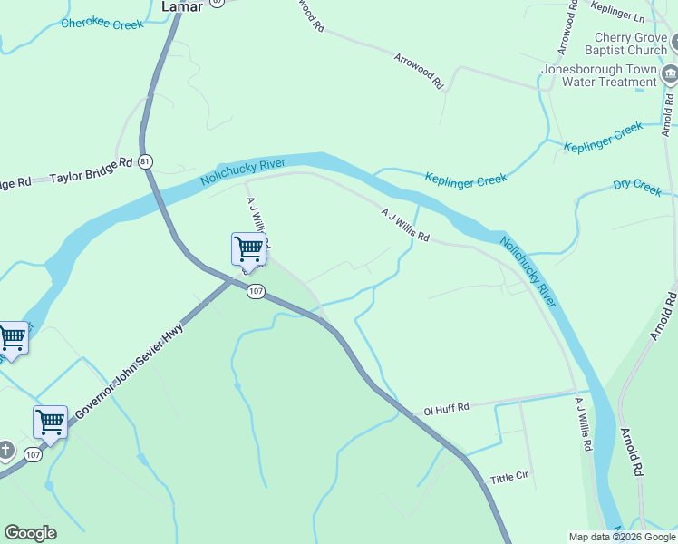 map of restaurants, bars, coffee shops, grocery stores, and more near 161 Tennessee 81 Loop in Jonesborough