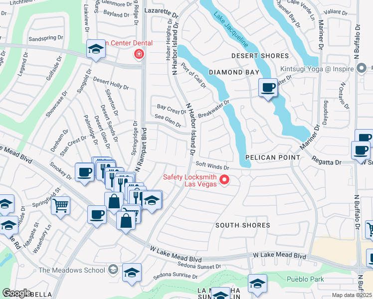 map of restaurants, bars, coffee shops, grocery stores, and more near Sun Shores Drive in Las Vegas