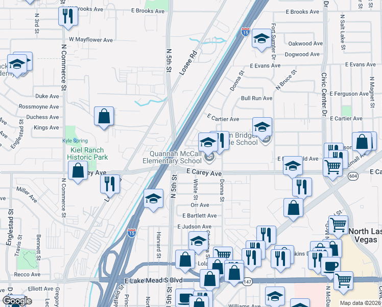 map of restaurants, bars, coffee shops, grocery stores, and more near 711 East Nelson Avenue in North Las Vegas
