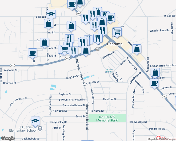 map of restaurants, bars, coffee shops, grocery stores, and more near 1341 Bourbon Street in Pahrump
