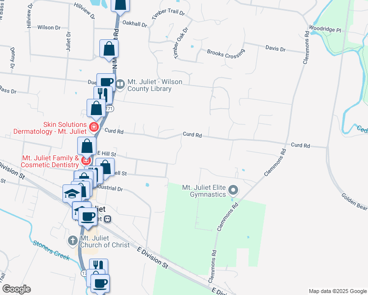 map of restaurants, bars, coffee shops, grocery stores, and more near Paddock Place Drive in Mt. Juliet