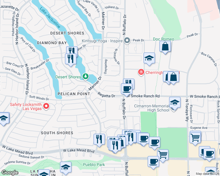 map of restaurants, bars, coffee shops, grocery stores, and more near 7641 Sea Wind Drive in Las Vegas