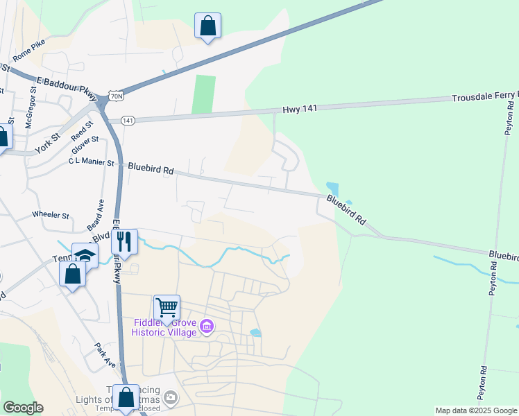 map of restaurants, bars, coffee shops, grocery stores, and more near 1267 Mimosa Court in Lebanon