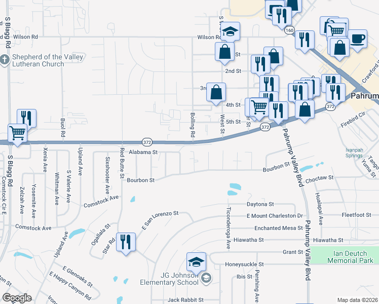 map of restaurants, bars, coffee shops, grocery stores, and more near 1030 Marne Court in Pahrump
