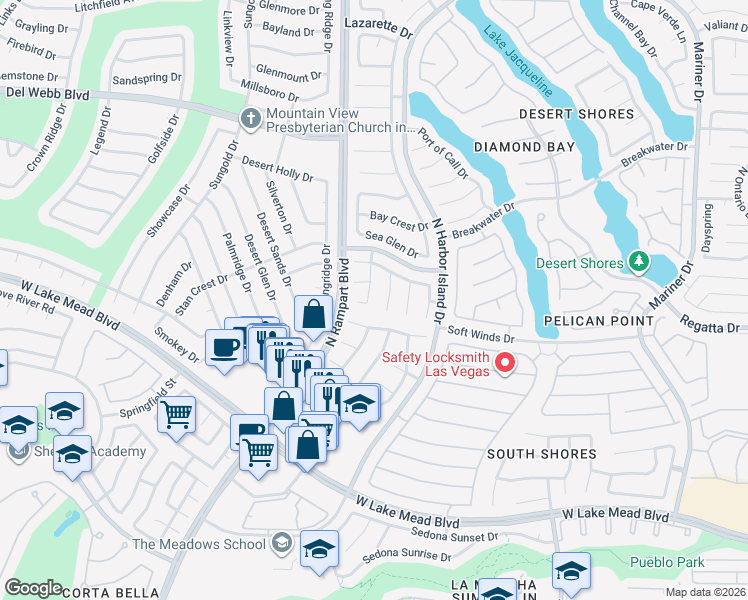 map of restaurants, bars, coffee shops, grocery stores, and more near 8401 White Shore Circle in Las Vegas