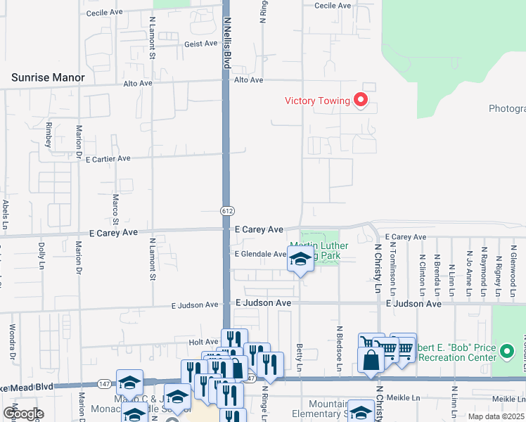map of restaurants, bars, coffee shops, grocery stores, and more near 5210 East Carey Avenue in Las Vegas
