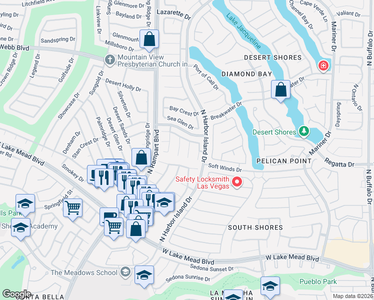 map of restaurants, bars, coffee shops, grocery stores, and more near 2409 Palm Shore Court in Las Vegas