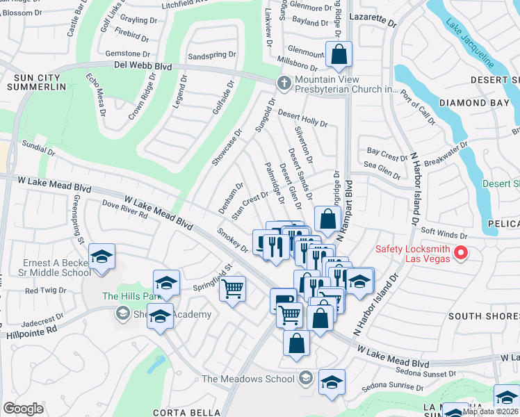 map of restaurants, bars, coffee shops, grocery stores, and more near 2432 Sunup Drive in Las Vegas