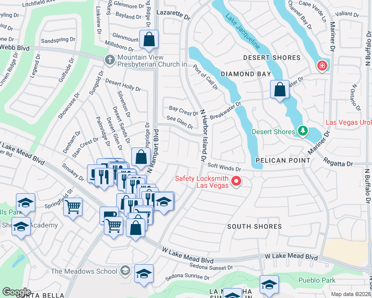 map of restaurants, bars, coffee shops, grocery stores, and more near 2409 Palm Shore Court in Las Vegas