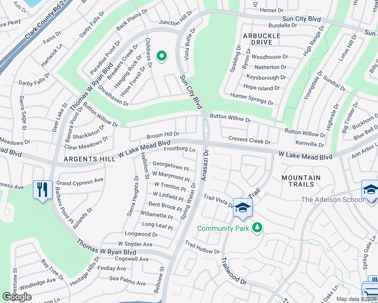 map of restaurants, bars, coffee shops, grocery stores, and more near 10317 Frostburg Lane in Las Vegas