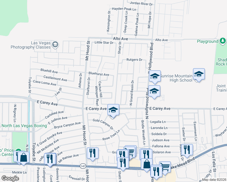 map of restaurants, bars, coffee shops, grocery stores, and more near 6492 Silent Pine Avenue in Las Vegas