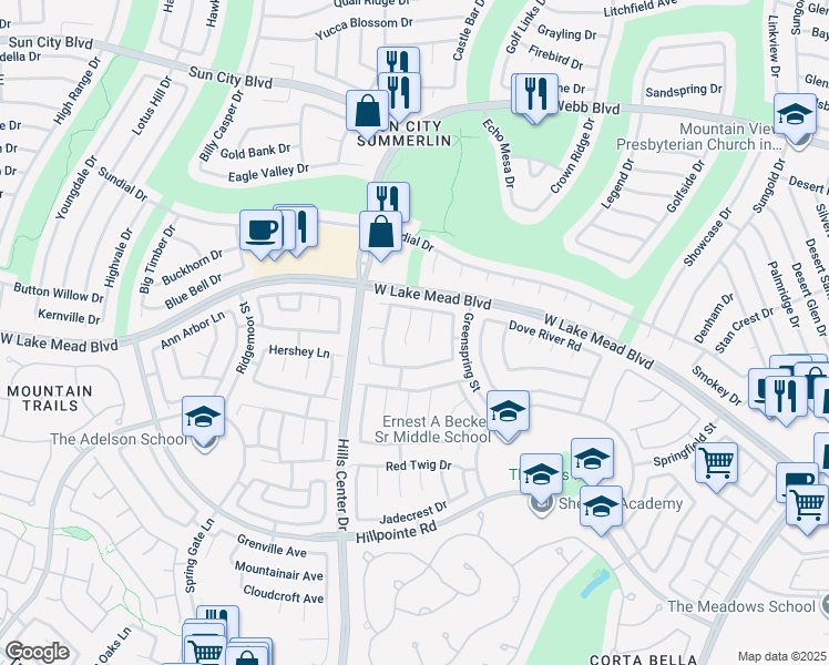 map of restaurants, bars, coffee shops, grocery stores, and more near 2420 Rice Flower Circle in Las Vegas