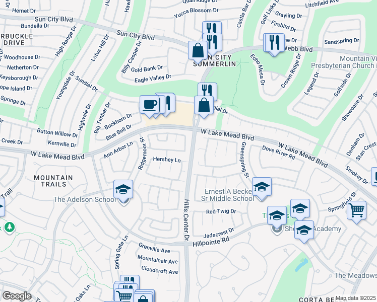 map of restaurants, bars, coffee shops, grocery stores, and more near 2404 Shady Vista Drive in Las Vegas