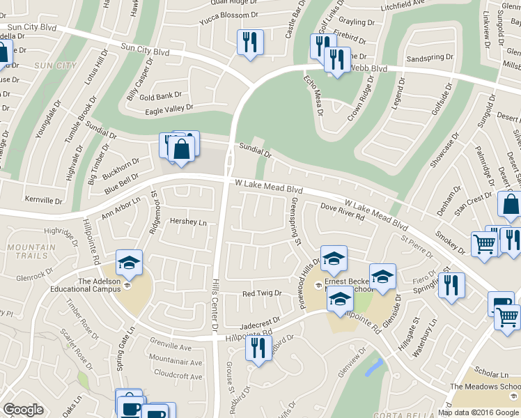 map of restaurants, bars, coffee shops, grocery stores, and more near 2405 Twin Flower Circle in Las Vegas