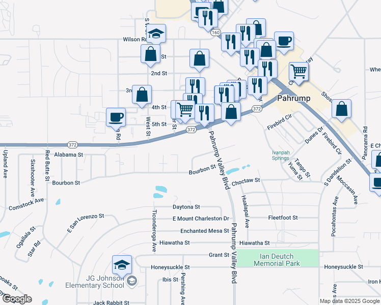 map of restaurants, bars, coffee shops, grocery stores, and more near 1200 Arrowhead Street in Pahrump