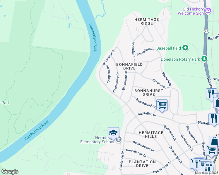 map of restaurants, bars, coffee shops, grocery stores, and more near 163 Jacksonian Drive in Nashville