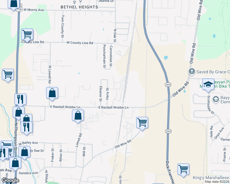map of restaurants, bars, coffee shops, grocery stores, and more near 2223 Harry Street in Springdale