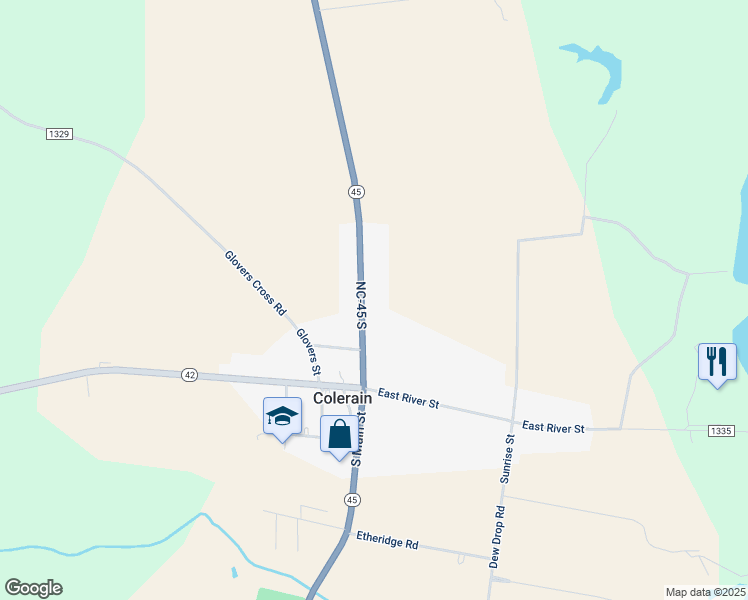 map of restaurants, bars, coffee shops, grocery stores, and more near 210B North Main Street in Colerain