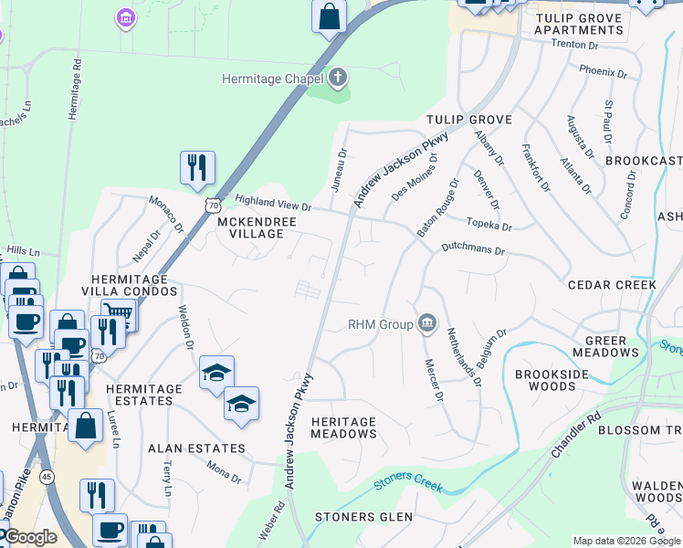 map of restaurants, bars, coffee shops, grocery stores, and more near 817 Rachels View in Nashville