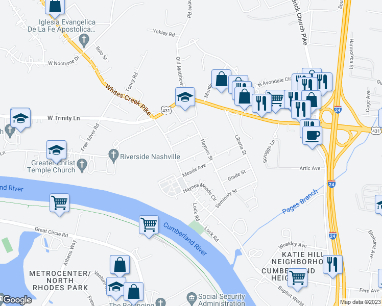map of restaurants, bars, coffee shops, grocery stores, and more near 1709 Roger Avenue in Nashville