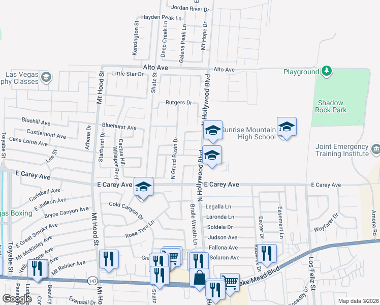 map of restaurants, bars, coffee shops, grocery stores, and more near 6659 Mammoth Cave Lane in Las Vegas