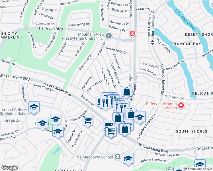 map of restaurants, bars, coffee shops, grocery stores, and more near 2465 Palmridge Drive in Las Vegas