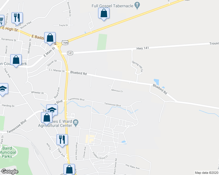 map of restaurants, bars, coffee shops, grocery stores, and more near 1120 Pharoah Drive in Lebanon
