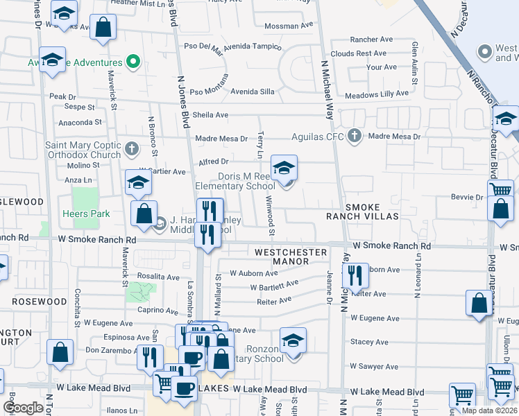 map of restaurants, bars, coffee shops, grocery stores, and more near 2501 Indian Sage Way in Las Vegas