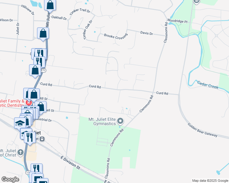 map of restaurants, bars, coffee shops, grocery stores, and more near 632 Curd Road in Mt. Juliet