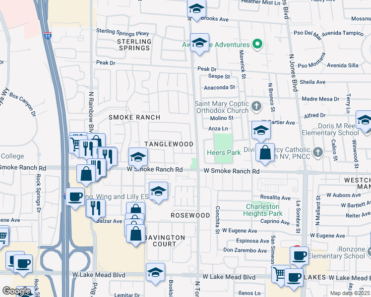 map of restaurants, bars, coffee shops, grocery stores, and more near 2433 Cycad Tree Street in Las Vegas