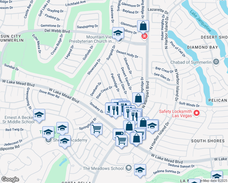 map of restaurants, bars, coffee shops, grocery stores, and more near 2456 Desert Butte Drive in Las Vegas