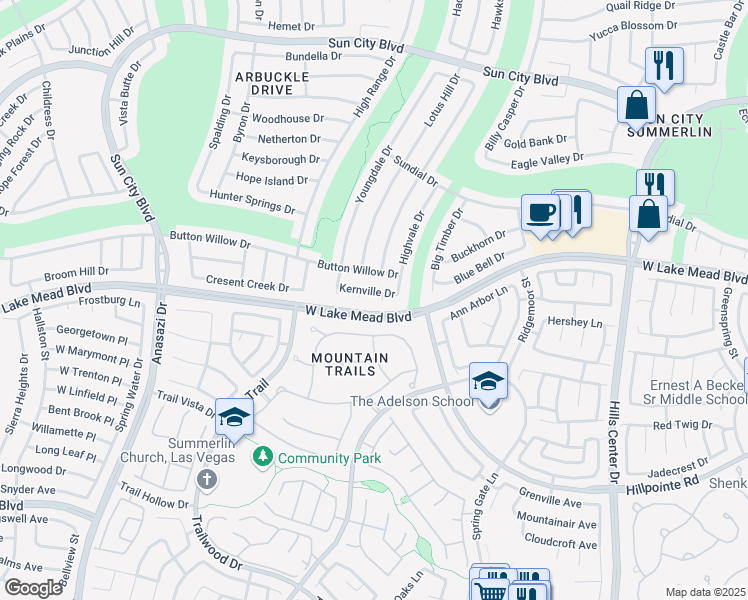 map of restaurants, bars, coffee shops, grocery stores, and more near 9817 Kernville Drive in Las Vegas
