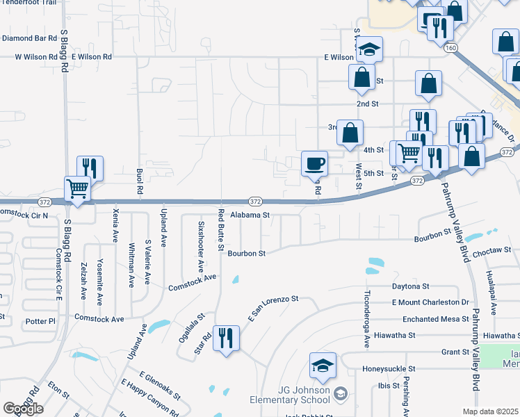 map of restaurants, bars, coffee shops, grocery stores, and more near East Alabama Street in Pahrump