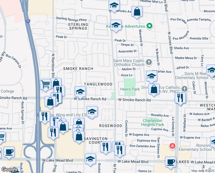 map of restaurants, bars, coffee shops, grocery stores, and more near 2433 Cycad Tree Street in Las Vegas