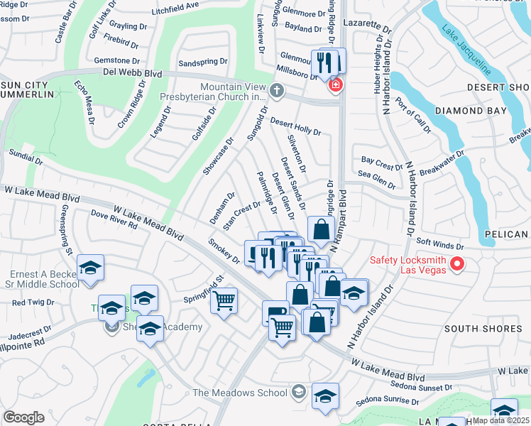 map of restaurants, bars, coffee shops, grocery stores, and more near 2456 Desert Butte Drive in Las Vegas