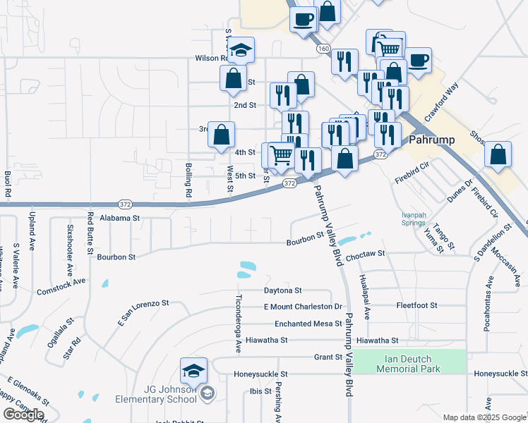 map of restaurants, bars, coffee shops, grocery stores, and more near 1030 Indio Court in Pahrump