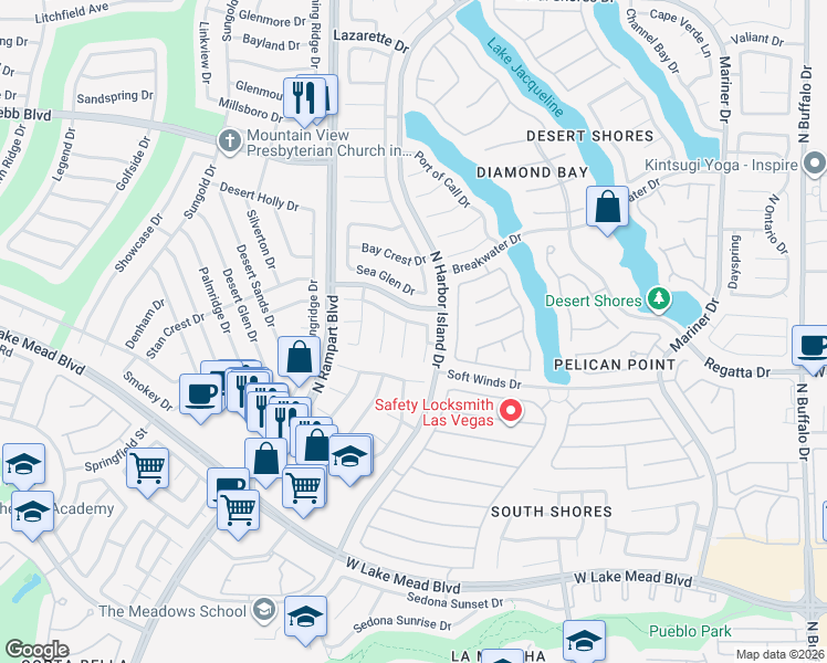 map of restaurants, bars, coffee shops, grocery stores, and more near 2436 Palm Shore Court in Las Vegas