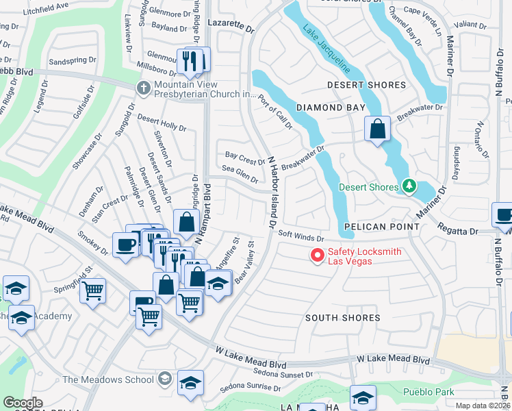 map of restaurants, bars, coffee shops, grocery stores, and more near 2436 Palm Shore Court in Las Vegas