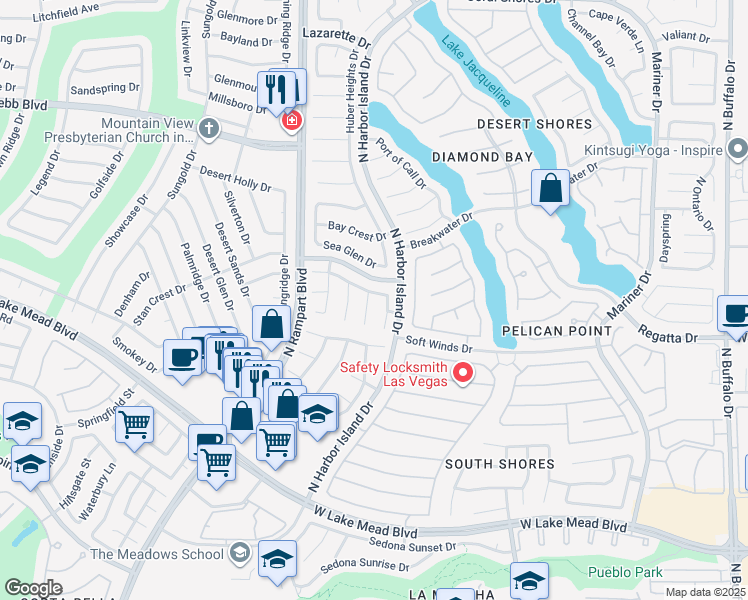 map of restaurants, bars, coffee shops, grocery stores, and more near 8336 Shore Breeze Drive in Las Vegas