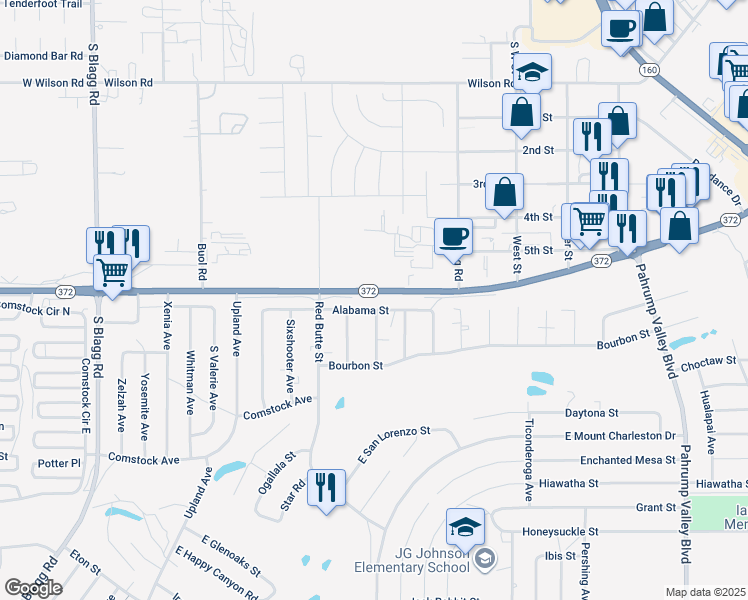 map of restaurants, bars, coffee shops, grocery stores, and more near 620 Alabama Street in Pahrump