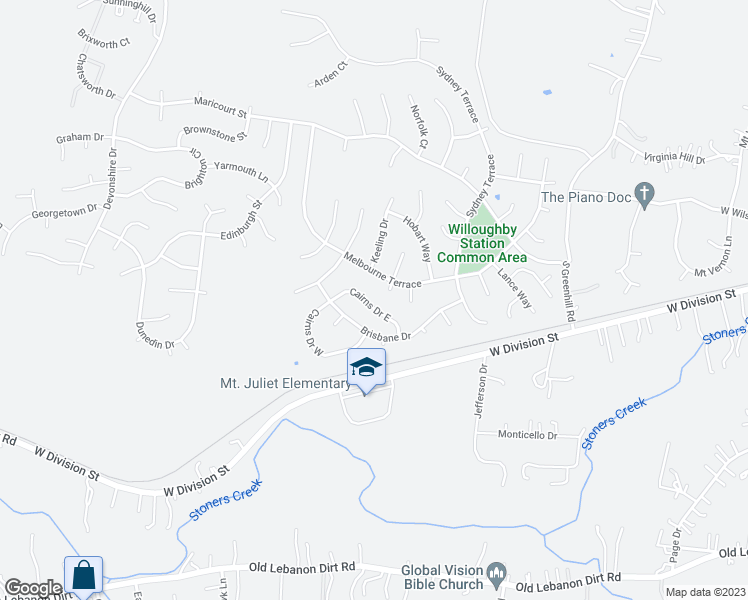 map of restaurants, bars, coffee shops, grocery stores, and more near 2016 Cairns Drive East in Mount Juliet